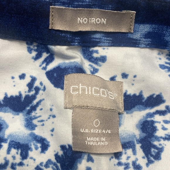 Chico’s blue & white tie dye long sleeve 1/2 button down tunic size 4 - Picture 6 of 7